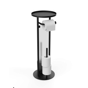 Porta carta igienica nero t.b.t. con ripiano per accessori bagno.