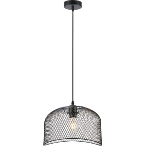 Lampada a sospensione nera t.b.t. con paralume a filo per interni.