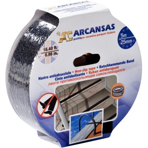 Nastro antiscivolo nero autoadesivo, 25 mm x 5 m, per maggiore sicurezza su superfici lisce.