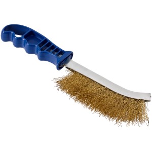 Spazzola metallica universale LUX con manico blu e setole ottonate per pulizia e rimozione ruggine.