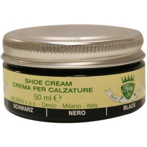 Crema per scarpe nera, barattolo da 50ml con coperchio argentato per la cura delle scarpe da lavoro.