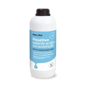 Flacone di fissativo isolante Iriscolor, acrilico, con formula antimuffa, 1 litro.