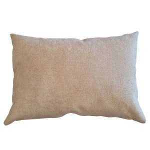 Cuscino decorativo beige in tessuto, rettangolare.