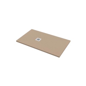 Piatto doccia rettangolare beige con scarico quadrato al centro.
