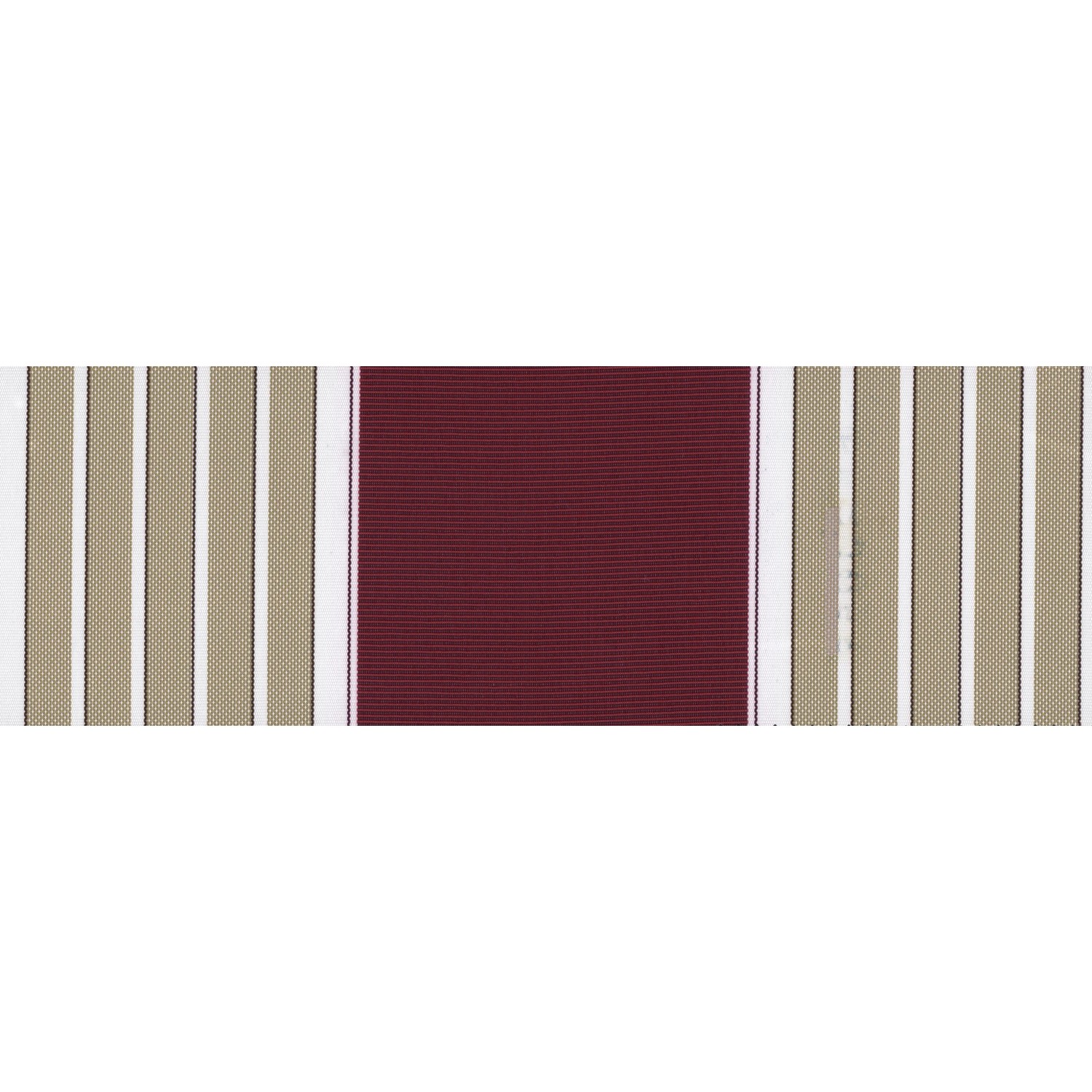 Campione di un cuscino per lettino prendisole t.b.t. con strisce beige, bianche e rosso vino.
