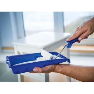 Set pittura LUX per lacca, 4 pezzi, con rullo, telaio e vaschetta blu.