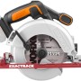 Sega circolare a batteria Worx Exactrack WX530.9 20 V con batteria e guida Exactrack rossa.