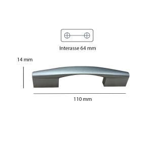 Maniglia per mobili color argento con dimensioni per il montaggio, adatta per la categoria maniglie e pomelli per mobili.