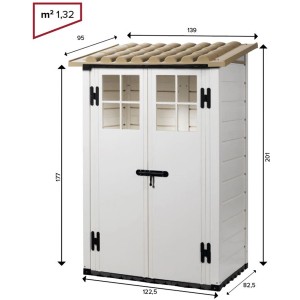 Casetta da giardino Garofalo Tuscany Evo, 122,5x82,5x201 cm, in metallo, bianco-beige. Casetta con doppia porta e finestre.