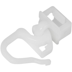 Dettaglio di un gancio scorrevole bianco t.b.t. per binari per tende.