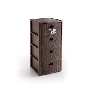 Cassettiera t.b.t. marrone con 4 cassetti effetto rattan.
