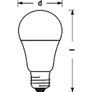 Schizzo di una lampada LED Ledvance Smart+ WiFi RGBW E27 con dimensioni.