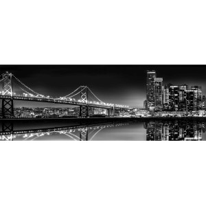 Quadri in bianco e nero: Skyline di San Francisco con ponte e riflesso sull'acqua.