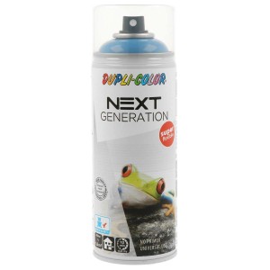 Bomboletta spray colorata azzurro chiaro marca t.b.t. con coperchio trasparente.
