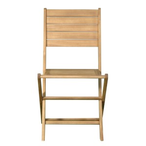 Sedia da giardino color legno, pieghevole, per uso esterno.