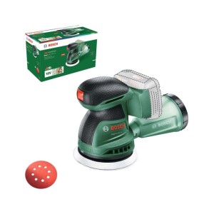 Levigatrice rotorbitale a batteria Bosch EasyOrbit 18V-10 verde-nera, con scatola polvere, disco abrasivo, senza batteria.