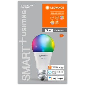 Lampadina Ledvance Smart+ RGBW E27, 9.5W. Lampada LED WiFi intelligente con cambio colore.