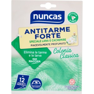 Nuncas antitarme per lana e cashmere, 12 foglietti profumati per cassetti. Protezione antitarme.