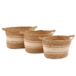 Set 3 cesti ovali in vimini misure assortite S/M/L marrone e crema
