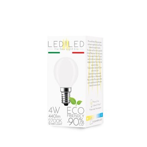 Lampadina LED E14 in confezione: 4W, luce calda, a risparmio energetico. Ideale per illuminazione d'atmosfera.