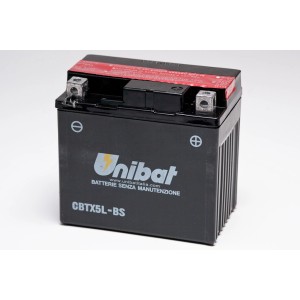 Batteria moto Unibat CBTX5L-BS per impianto elettrico auto.