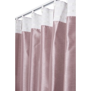 t.b.t. tenda in tessuto rosa antico con nastro bianco su bastone bianco.