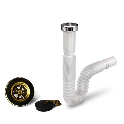 Kit sifone flessibile 1"1/4 e piletta in acciaio cromata