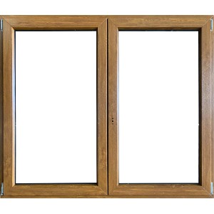 Finestra in PVC marrone a due ante per il negozio online OBI.