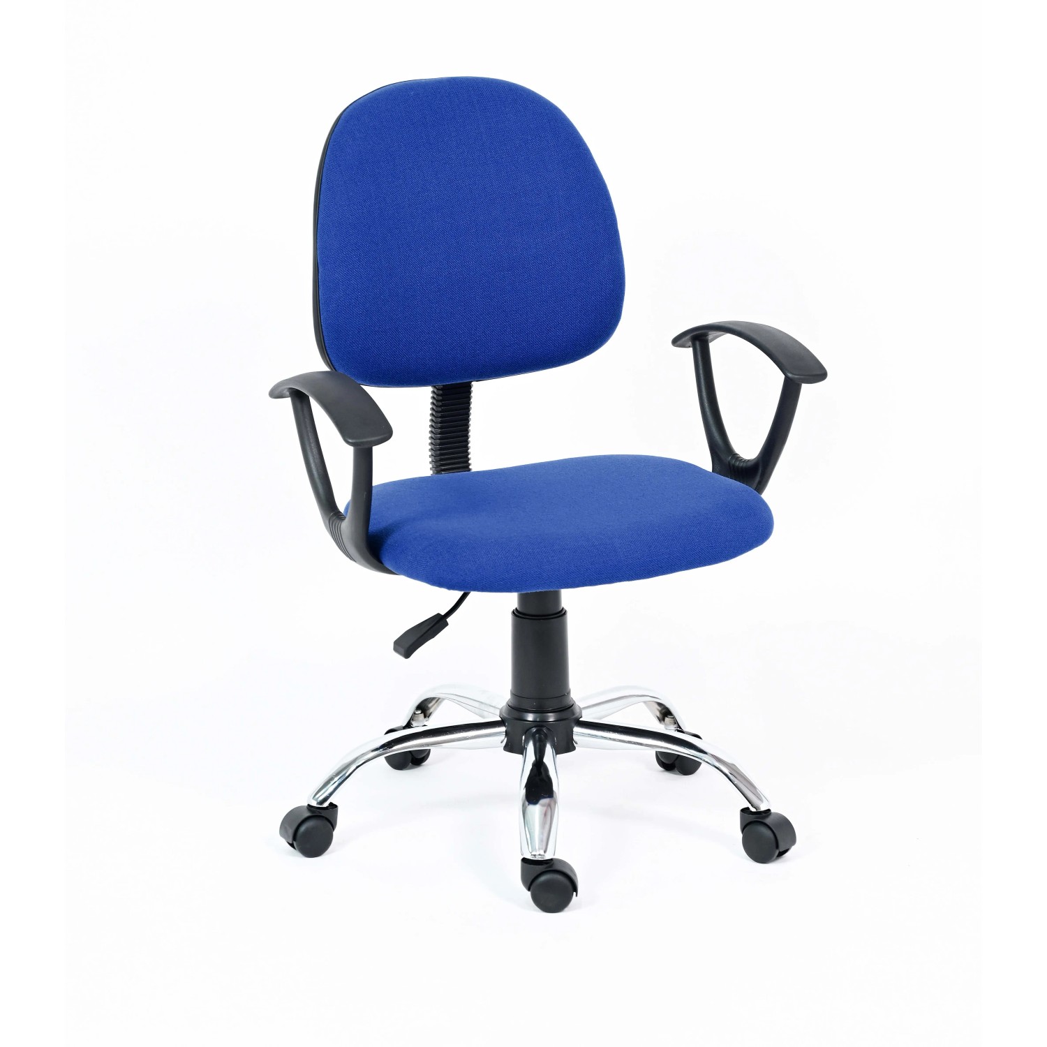 Sedia da ufficio blu con braccioli e ruote