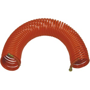 Tubo a spirale arancione per compressori, accessorio per utensili pneumatici.