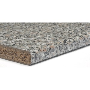 Dettaglio di un piano di lavoro cucina con superficie screziata.