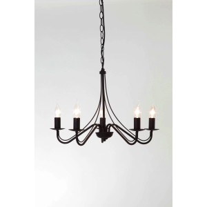 Lampadario a sospensione nero t.b.t. con cinque luci in design classico.