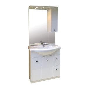 Mobile bagno bianco con specchio e armadietto per arredamento bagno.