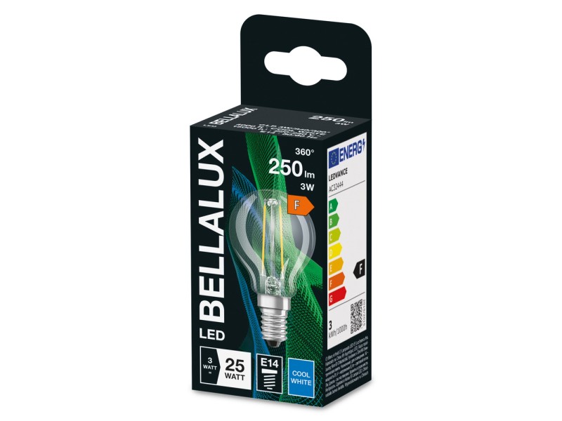 Lampadina led a filamento forma a sfera smerigliata attacco e14 codice  prod: LED115538BLXBOX1 BELLALUX Vetro