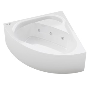 Vasca idromassaggio angolare bianca per momenti di relax.