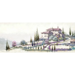 Dipinto di un paesaggio italiano con casa su una collina, categoria Quadri.