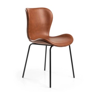 Sedia imbottita Tibalda in ecopelle marrone e struttura in metallo 48x55h82 cm