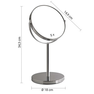 Specchio da trucco t.b.t. con ingrandimento 5x, finitura cromata.