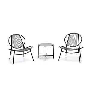 Set di due poltrone da esterno t.b.t. nere e un tavolino. Set di mobili da giardino.