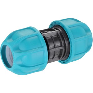 Connettore blu per tubi irrigazione interrata.