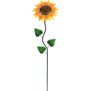 Paletto da giardino a forma di girasole in metallo, arancione, alto 100 cm. Decorazione da giardino.