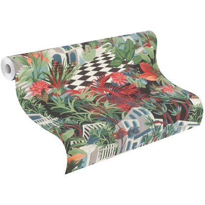 Carta da parati non tessuta Tropical House Paesaggio rosso mattone 10,05x0,53 m