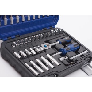 Set di chiavi a bussola LUX Comfort, 53 pezzi, con cricchetto, inserti ed estensione in valigetta.