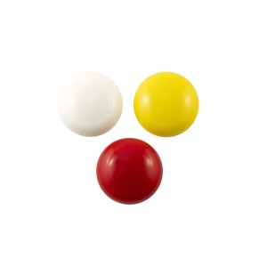 Pomelli per mobili t.b.t. in bianco, giallo e rosso come accessori per mobili.