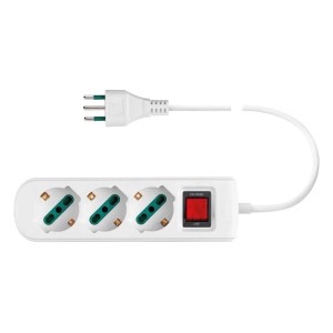 Multipresa bianca t.b.t. con interruttore e 3 prese.