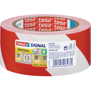 Nastro di segnalazione Tesa Signal, rosso-bianco, 66m x 50mm, per la marcatura di aree pericolose.