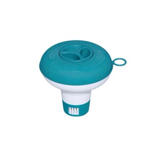 Galleggiante dosatore Bestway turchese e bianco, 12,5 cm, con apertura regolabile per prodotti piscina.