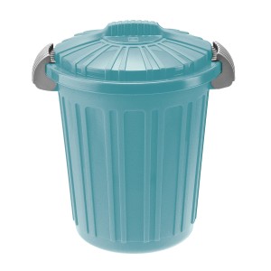 Cestino t.b.t. turchese con coperchio e maniglie laterali.