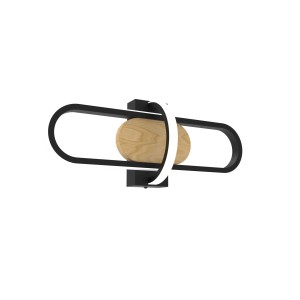 Moderna applique LED con elemento in legno e cornice nera.