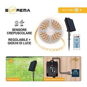 Striscia LED solare outodoor Prismalux bianco caldo 5 m